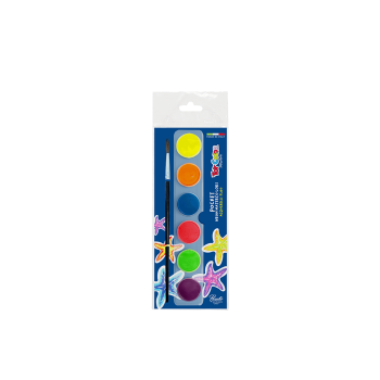 TOY COLOR ΝΕΡΟΧΡΩΜΑΤΑ ΜΕ ΠΙΝΕΛΟ ΠΛΑΣΤΙΚΟ BLISTER 6 ΧΡΩΜΑΤΑ Φ22mm PRIMARY NEON