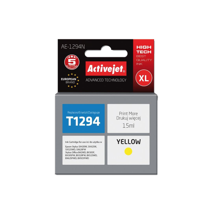 ACTIVE JET INK ΣΥΜΒΑΤΟ ΜΕ EPSON AE-1294N #T1294 YELLOW 15ml (Ν) #C13T12944011 ACTIVE JET INK ΣΥΜΒΑΤΟ ΜΕ EPSON AE-1294N #T1294 YELLOW 15ml (Ν) #C13T12944011