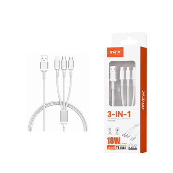MTK ΚΑΛΩΔΙΟ USB 3 ΣΕ 1 (MICRO USB-IPHONE-TYPE C) 3.4A/18W 1m ΛΕΥΚΟ