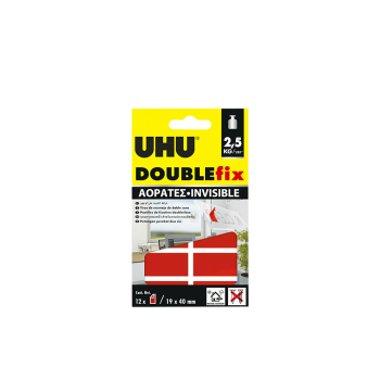 UHU DOUBLE FIX ΑΥΤOKΟΛΛΗΤΟ ΔΙΠΛΗΣ ΟΨΗΣ ΑΟΡΑΤΟ 19x40mm 12 ΤΕΜΑΧΙΑ MAX 2,5 kg 6 ΤΕΜΑΧ (Το προιόν πωλείται σε μεμονωμένα τεμάχια το