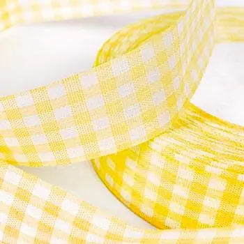 Κορδέλα Βαμβακερή Καρρώ 25mm 50m Κίτρινο