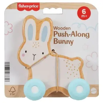 FISHER-PRICE - ΞΥΛΙΝΟ ΛΑΓΟΥΔΑΚΙ ΠΑΙΧΝΙΔΙ ΜΕ ΣΧΟΙΝΑΚΙ ΓΙΑ ΤΡΑΒΗΓΜΑ - JDM52