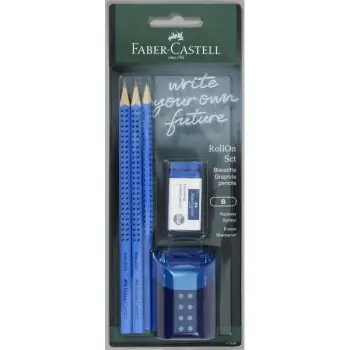 ΣΕΤ 3 ΜΟΛΥΒΙΑ FABER CASTELL GRIP ΜΕ ΞΥΣΤΡΑ + ΓΟΜΑ ROLL-ON ΜΠΛΕ