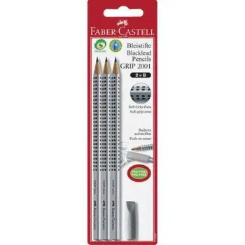 ΣΕΤ 3 ΜΟΛΥΒΙΑ FABER GRIP Β ΓΚΡΙ+ΓΟΜΑ ΚΑΠΑΚΙ ΓΚΡΙ