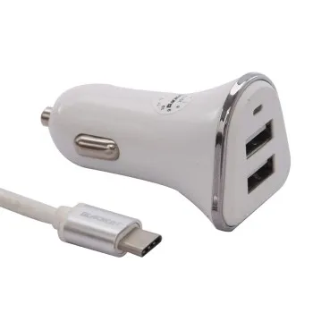 PLATINET  CAR CHARGER + CABLE 3xUSB 5200mA WHITE