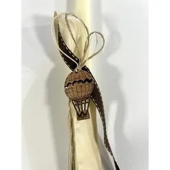 Λαμπάδα Πασχαλινή εκρού με αλεξίπτωτο ξύλινο καφέ