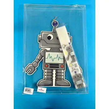 Λαμπάδα Λευκή με τύπωμα ρομπότ και ξύλινη βάση ρομπότ