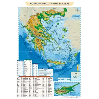 ΠΟΛΙΤΙΚΟΣ ΚΑΙ ΜΟΡΦΟΛΟΓΙΚΟΣ ΧΑΡΤΗΣ ΕΛΛΑΔΑΣ ΑΝΑΡΤΗΣΗΣ 70x100