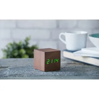 Cube Click Clock Gingko - Walnut (με πράσινα ψηφία)