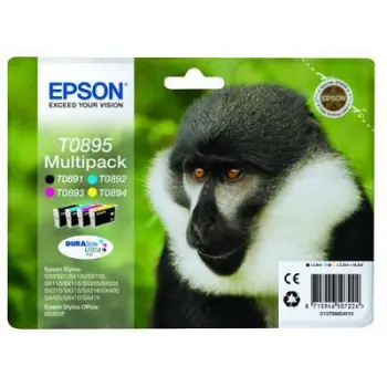 Ink Epson T0895 C13T08954010 Multipack containing 4 ink cartridges.Black (T089140), Cyan (T089240), Magenta (T089340), Y