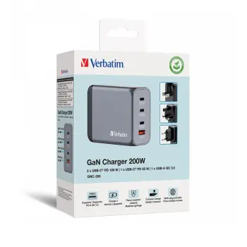 Verbatim GNC-200 GaN Charger 4 Port 200w USB AC (EU UK US)
