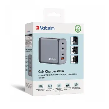 Verbatim GNC-200 GaN Charger 4 Port 200w USB AC (EU UK US)