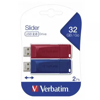 VERBATIM USB DRIVE 2.0 STORE /N/ GO SLIDER 32GB (2 ΤΕΜ RED - BLUE)