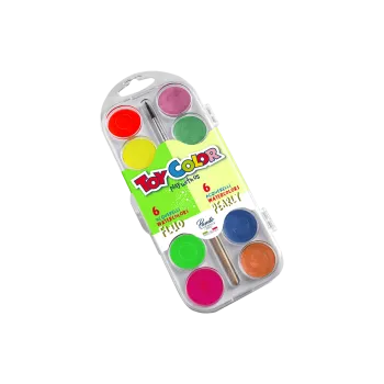 TOY COLOR ΝΕΡΟΧΡΩΜΑΤΑ ΜΕ ΠΙΝΕΛΟ ΠΛΑΣΤΙΚΟ BLISTER 12 ΧΡΩΜΑΤΑ Φ30mm PRIMARY PEARLY/FLUO (Το προιόν πωλείται σε μεμονωμένα τεμάχια