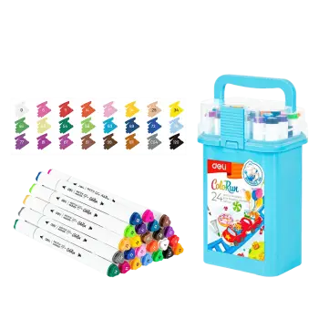 DELI ΜΑΡΚΑΔΟΡΟΣ ΕΞΑΓΩΝΙΚΟΣ WASHABLE ΘΗΚΗ ΠΛΑΣΤΙΚΗ 24 ΧΡΩΜΑΤΑ 1.0-5mm COLORUN