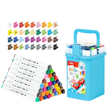 DELI ΜΑΡΚΑΔΟΡΟΣ ΕΞΑΓΩΝΙΚΟΣ WASHABLE ΘΗΚΗ ΠΛΑΣΤΙΚΗ 36 ΧΡΩΜΑΤΑ 1.0-5mm COLORUN