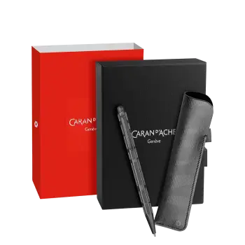 CARAN D'ACHE ΣΤΥΛΟ BALLPOINT MEDIUM ΜΑΥΡΟ ΜΕΛΑΝΙ ΜΕΤΑΛΛΙΚΟ & ΔΕΡΜΑΤΙΝΗ ΘΗΚΗ EC