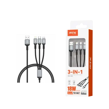 MTK ΚΑΛΩΔΙΟ USB 3 ΣΕ 1 (MICRO USB-IPHONE-TYPE C) 3.4A/18W 1m ΜΑΥΡΟ