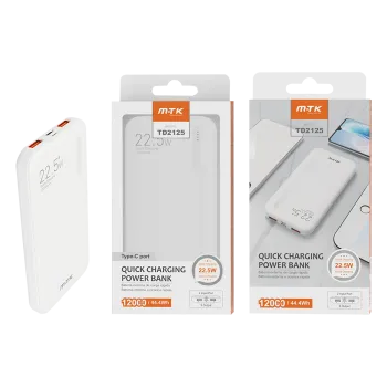 MTK POWER BANK 12000mAh/44.4Wh 2USB MICRO USB/TYPE C ΛΕΥΚΟ