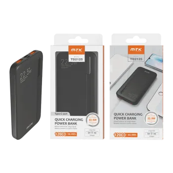 MTK POWER BANK 12000mAh/44.4Wh 2USB MICRO USB/TYPE C ΜΑΥΡΟ