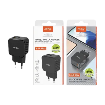 MTK ΦΟΡΤΙΣΤΗΣ ΧΩΡΙΣ ΚΑΛΩΔΙΟ 3.4Α/ 35W 1 USB TYPE A & 1TYPE C ΜΑΥΡΟΣ