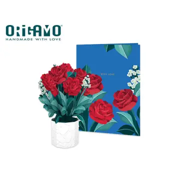 ORIGAMO ΚΑΡΤΑ ΕΥΧΕΤΗΡΙΑ ΑΝΑΔΥΟΜΕΝΗ ΤΡΙΑΝΤΑΦΥΛΛΑ 13.6x10.5cm MINI FLORA