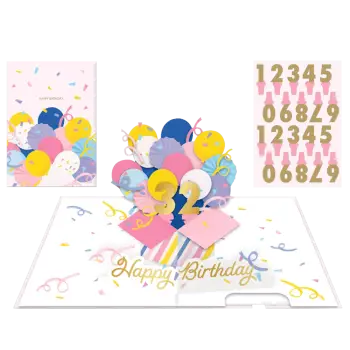 ORIGAMO ΚΑΡΤΑ ΕΥΧΕΤΗΡΙΑ ΑΝΑΔΥΟΜΕΝΗ ΜΠΑΛΟΝΙΑ ΓΕΝΕΘΛΙΩΝ ΡΟΖ 18.5x14cm KIRIGAMI