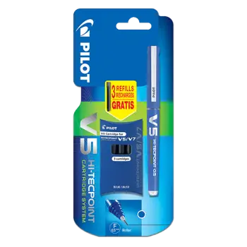 PILOT ΣΤΥΛΟ ΥΓΡΗΣ ΜΕΛΑΝΗΣ ΜΕ 3 ΑΜΠΟΥΛΕΣ  V5 HI-TECPOINT CARTRIDGE 0.5mm & 3Τ. ΑΝΤΑΛ