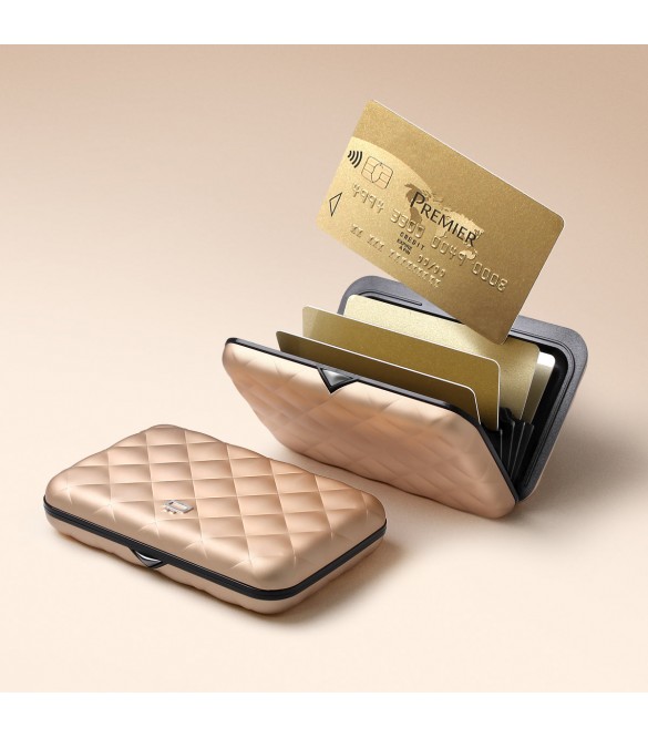 ΠΟΡΤΟΦΟΛΙ ΑΛΟΥΜΙΝΙΟΥ ΠΡΟΣΤΑΣΙΑΣ ΚΑΡΤΩΝ OGON QUILTED BUTTON ROSE-GOLD