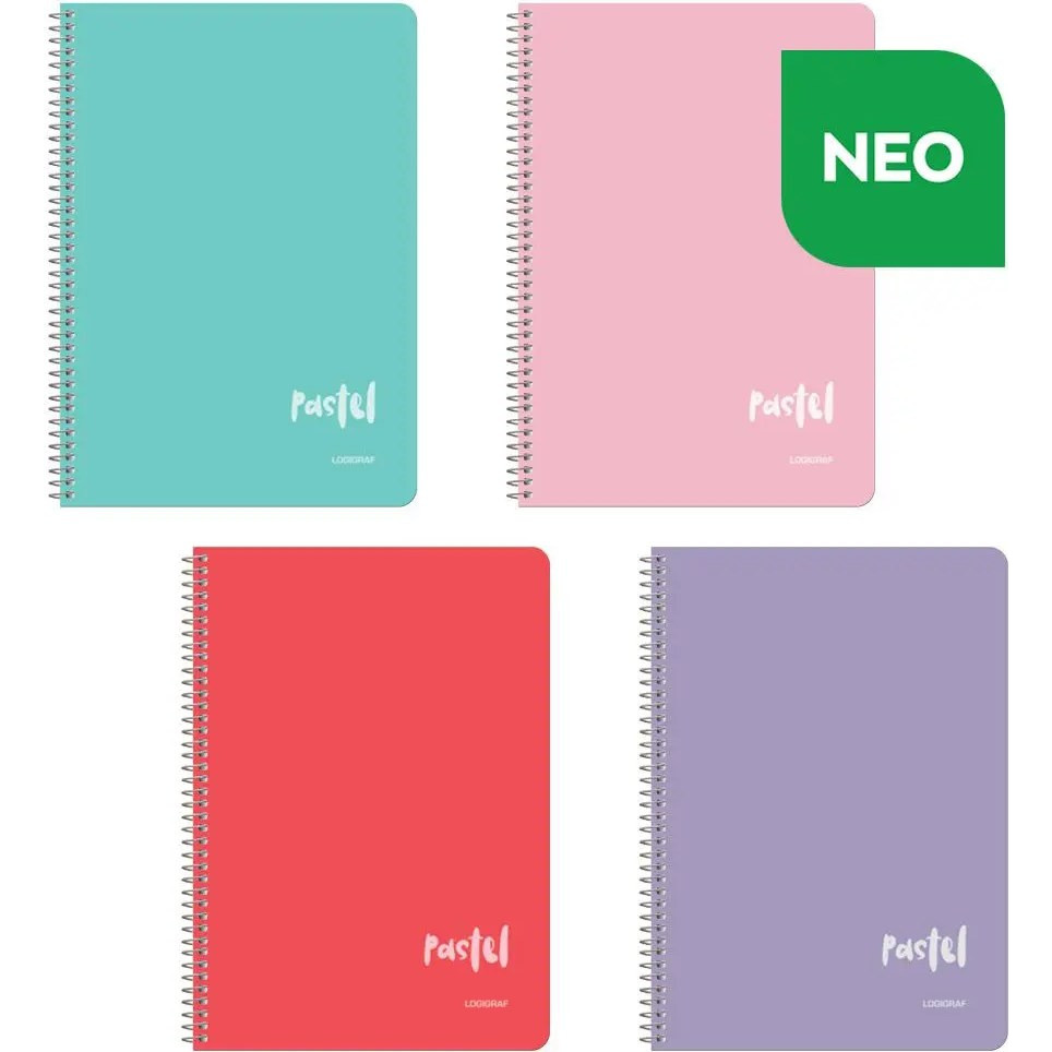 Logigraf Pastel Σπιράλ Τετράδιο Ριγέ A4 90 Φύλλων 3 Θεμάτων Διάφορα Χρώματα