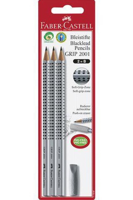 ΣΕΤ 3 ΜΟΛΥΒΙΑ FABER GRIP Β ΓΚΡΙ+ΓΟΜΑ ΚΑΠΑΚΙ ΓΚΡΙ