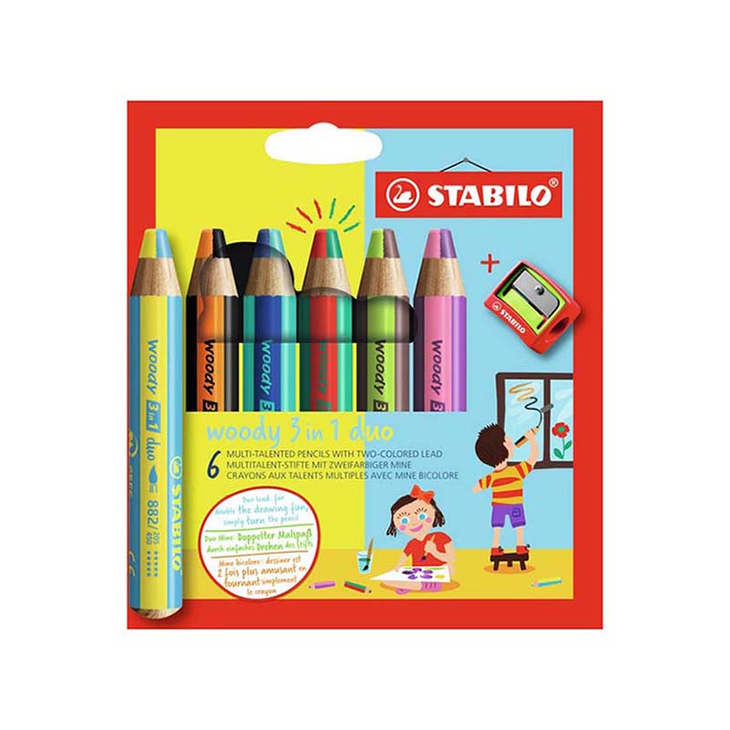 ΚΡΑΓΙΟΝ STABILO WOODY DUO 882 SET/ 6+ΞΥΣΤΡΑ