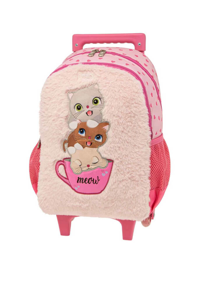 POLO ΣΑΚΙΔΙΟ ΤΡΟΛΛΕΥ JUNIOR ΜΕ ΓΑΤΑΚΙΑ ΡΟΖ 34x25x16