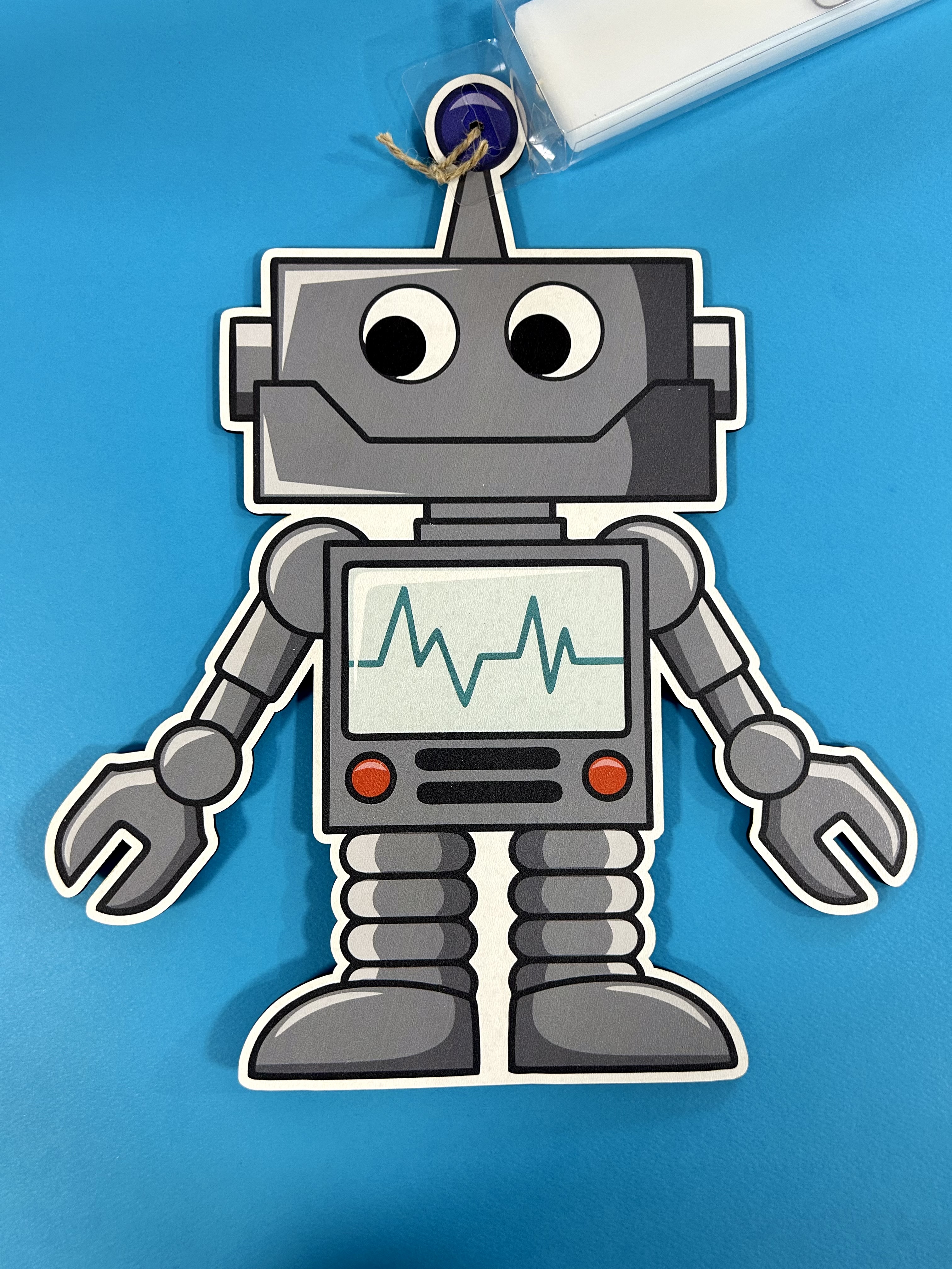 Λαμπάδα Λευκή με τύπωμα ρομπότ και ξύλινη βάση ρομπότ