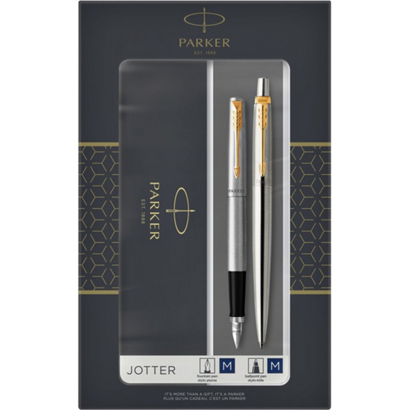 PARKER ΣΕΤ ΚΑΣΕΤΙΝΑ ΔΩΡΟΥ ΣΤΥΛΟ JOTTER CORE DUO STAINLESS STEEL BALLPOINT ΠΕΝΑ FOUNTAIN