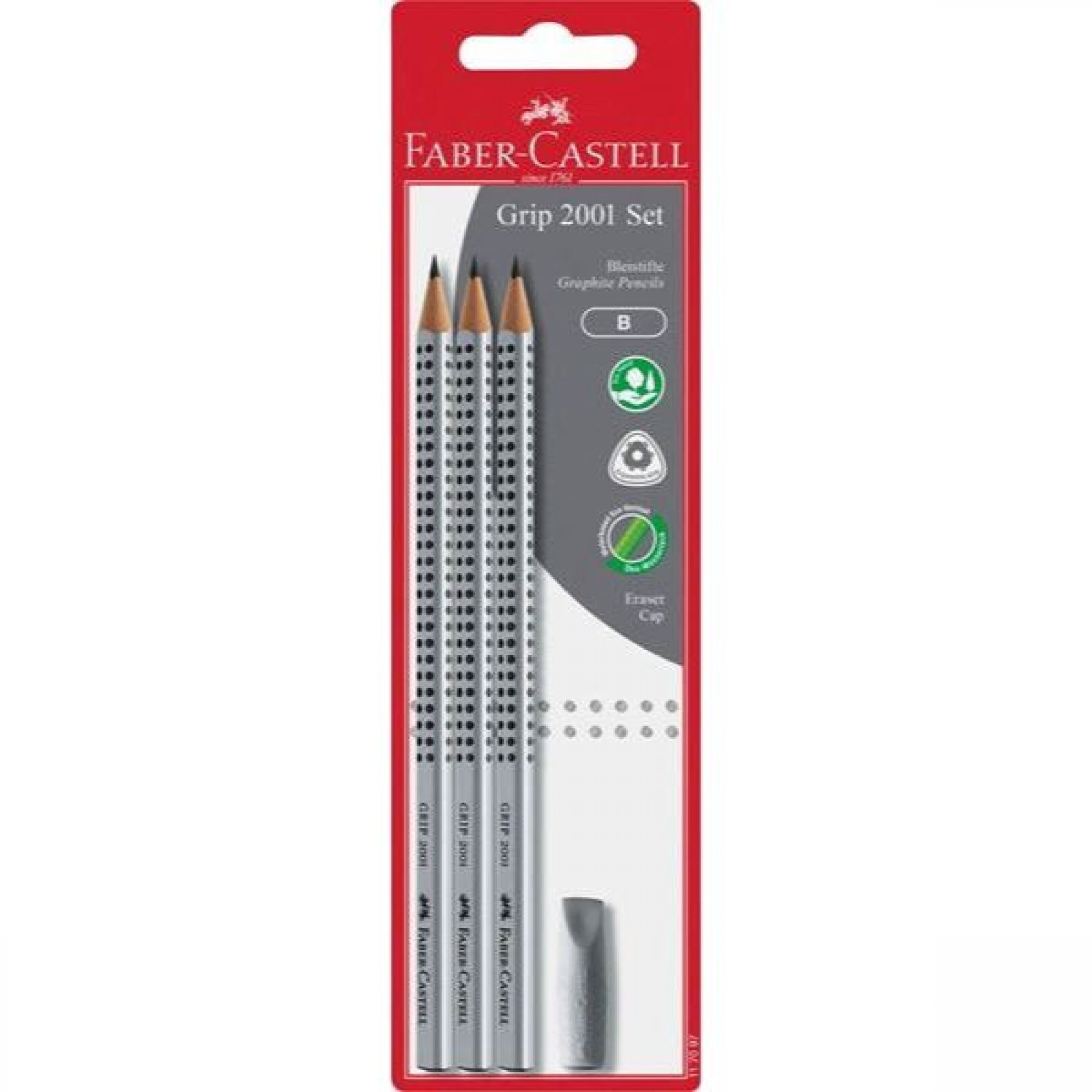 ΣΕΤ 3 ΜΟΛΥΒΙΑ B ΓΚΡΙ GRIP + ΓΟΜΑ ΚΑΠΑΚΙ FABER-CASTELL