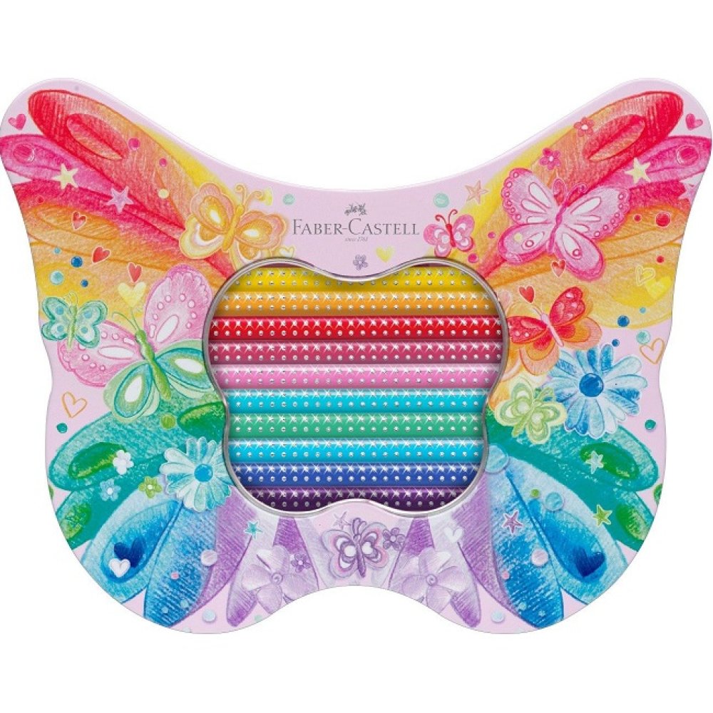 FABER CASTELL ΜΕΤΑΛΛΙΚΗ ΚΑΣΕΤΙΝΑ 20 ΞΥΛΟΜΠΟΓΙΕΣ SPARKLE ΠΕΤΑΛΟΥΔΑ RR201971