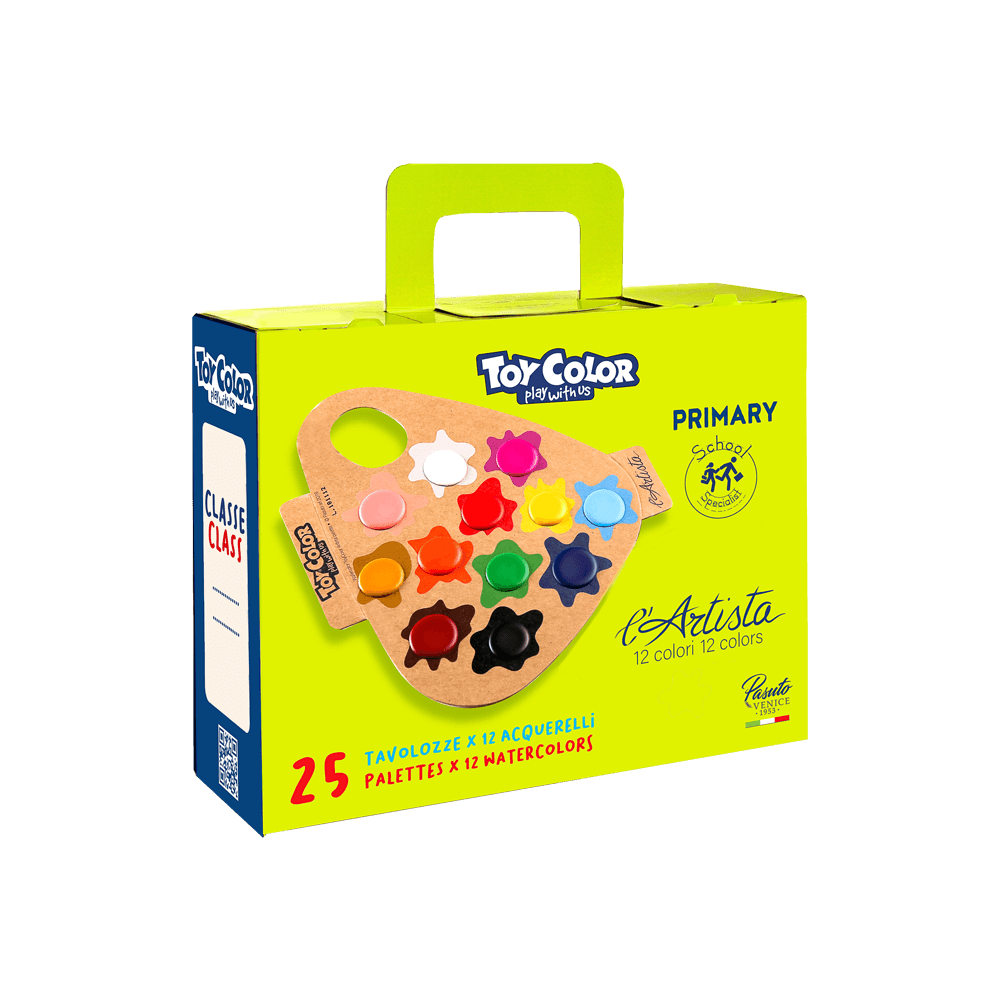TOY COLOR ΝΕΡΟΧΡΩΜΑΤΑ ΣΧΟΛΙΚΟ ΧΑΡΤΙΝΟ ΒΑΛΙΤΣΑΚΙ 12 ΧΡΩΜΑΤΑ 25 ΤΕΜΑΧΙΑ PR