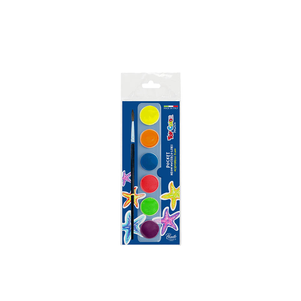 TOY COLOR ΝΕΡΟΧΡΩΜΑΤΑ ΜΕ ΠΙΝΕΛΟ ΠΛΑΣΤΙΚΟ BLISTER 6 ΧΡΩΜΑΤΑ Φ22mm PRIMARY NEON
