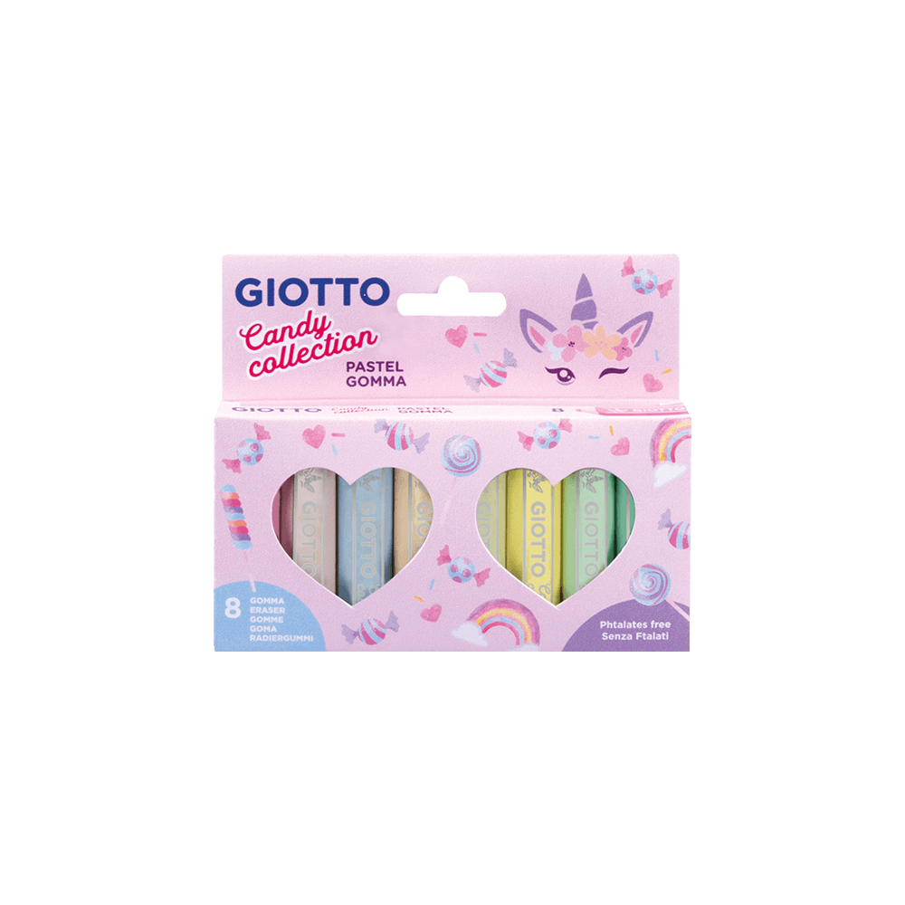 GIOTTO ΓΟΜΑ 6.5x1.5cm BLISTER 8 ΤΕΜΑΧΙΑ CANDY ΠΑΣΤΕΛ ΑΣΣΟΡΤΙ