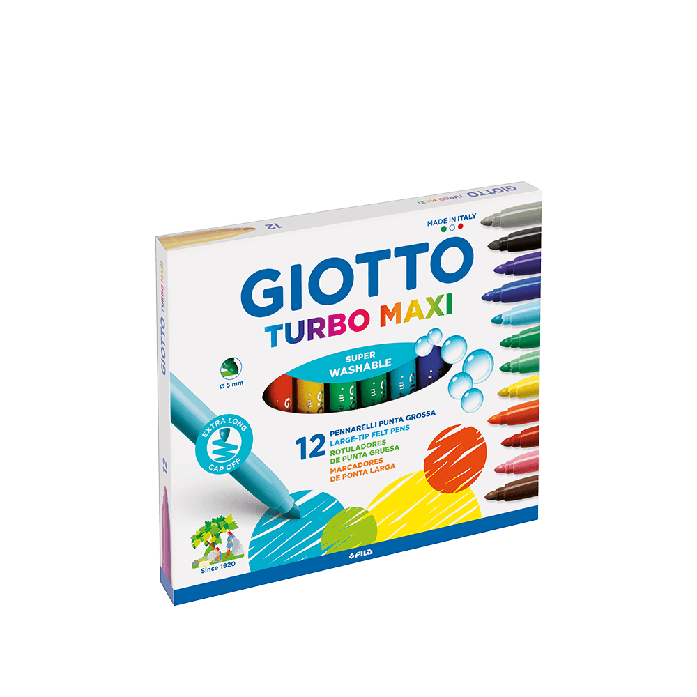GIOTTO ΜΑΡΚΑΔΟΡΟΙ SUPERWASHABLE 3+ Φ5mm TURBO MAXI 12 ΧΡΩΜΑΤΑ