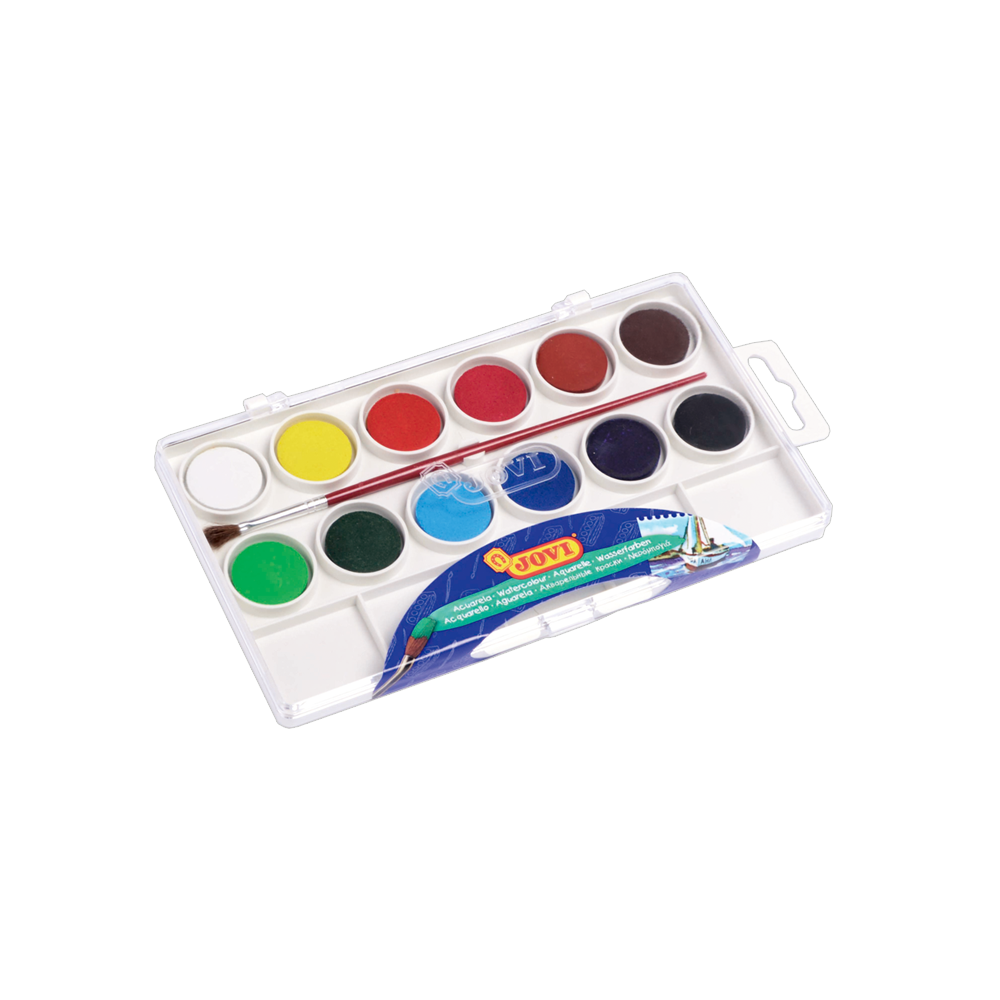 JOVI ΝΕΡΟΧΡΩΜΑΤΑ ΜΕ ΠΙΝΕΛΟ ΠΛΑΣΤΙΚΟ BLISTER 12 ΧΡΩΜΑΤΑ ΔΙΑΜΕΤΡΟΣ 22mm 3+