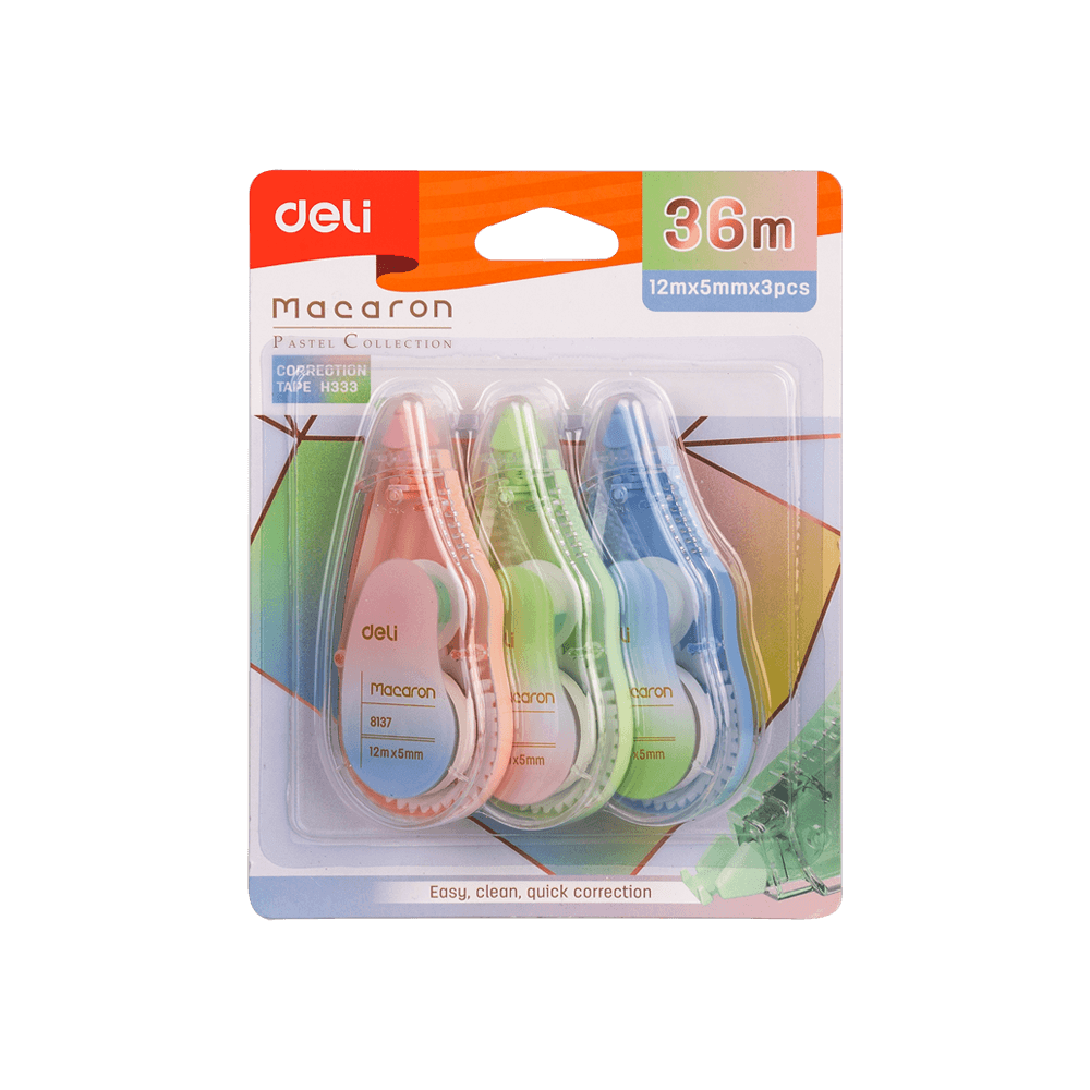 DELI ΔΙΟΡΘΩΤΙΚΗ ΤΑΙΝΙΑ BLISTER 3 ΤΕΜΑΧΙΑ 5mmx12m MACARON ΑΣΣΟΡΤΙ  (Το προιόν πωλείται σε μεμονωμένα τεμάχια του ενός)