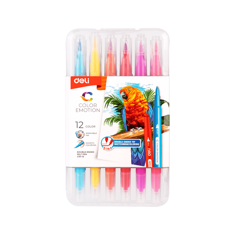 DELI ΜΑΡΚΑΔΟΡΟΙ ΣΧΕΔΙΟΥ WASHABLE ΜΥΤH & ΠΙΝΕΛΟ ΘΗΚΗ ΠΛΑΣΤΙΚΗ 12 ΧΡΩΜΑΤΑ