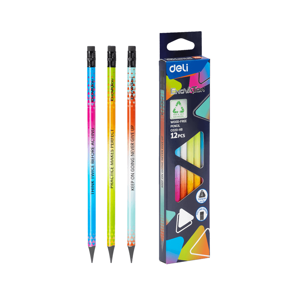 DELI ΜΟΛΥΒΙ ΤΡΙΓΩΝΙΚΟ ΜΕ ΓΟΜΑ HB WOOD-FREE BLISTER ENOVATION ΑΣΣΟΡΤΙ 12 ΤΕΜΑΧΙΑ (Το προιόν πωλείται σε μεμονωμένα τεμάχια του εν
