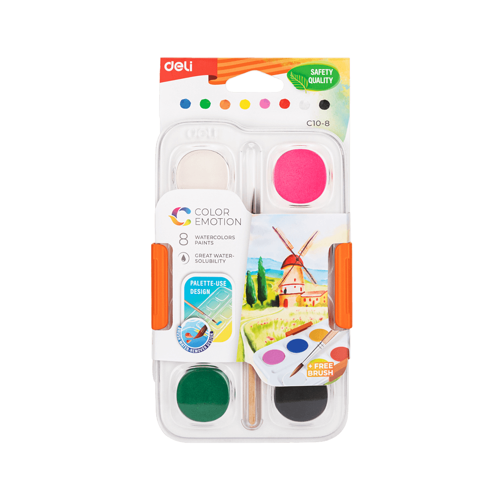 DELI ΝΕΡΟΧΡΩΜΑΤΑ 8 ΧΡΩΜΑΤΑ & 1 ΠΙΝΕΛΟ ΔΩΡΟ COLOR EMOTION