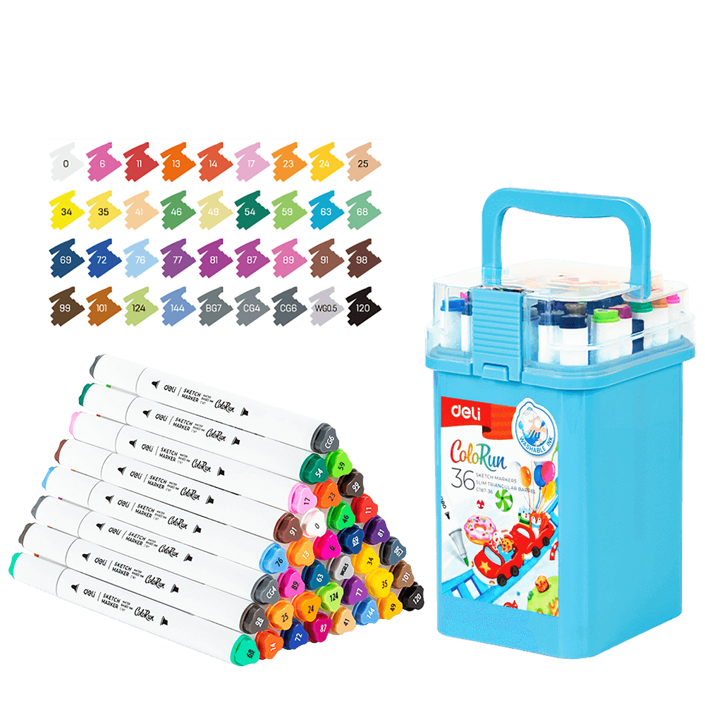 DELI ΜΑΡΚΑΔΟΡΟΙ ΣΧΕΔΙΟΥ ΔΙΠΛΗ ΜΥΤΗ WASHABLE ΘΗΚΗ ΠΛΑΣΤΙΚΗ 36 ΧΡΩΜΑΤΑ COLORU