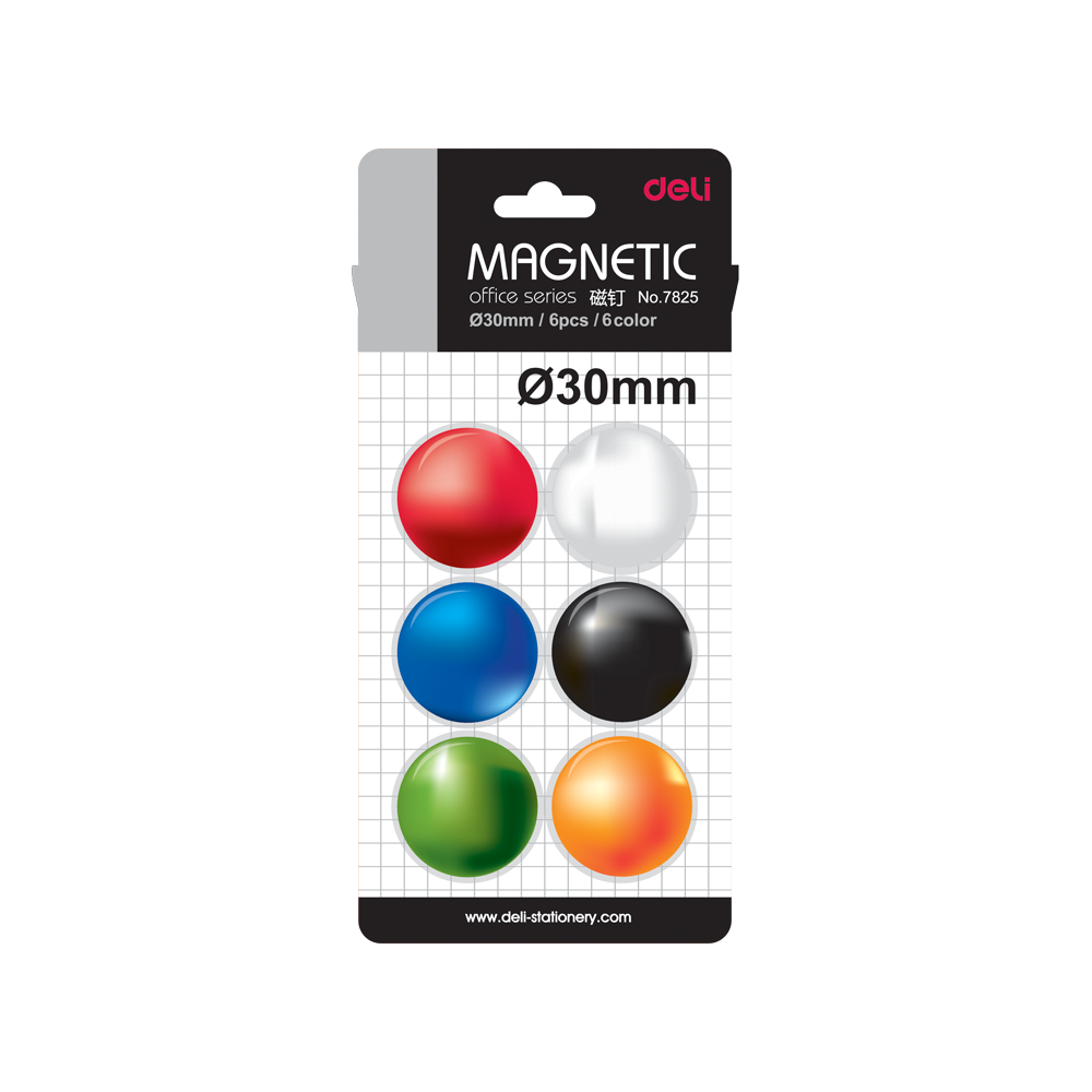 DELI ΜΑΓΝΗΤΕΣ ΣΤΡΟΓΓΥΛΟΙ 30mm ΑΣΣΟΡΤΙ 6 ΤΕΜΑΧΙΑ