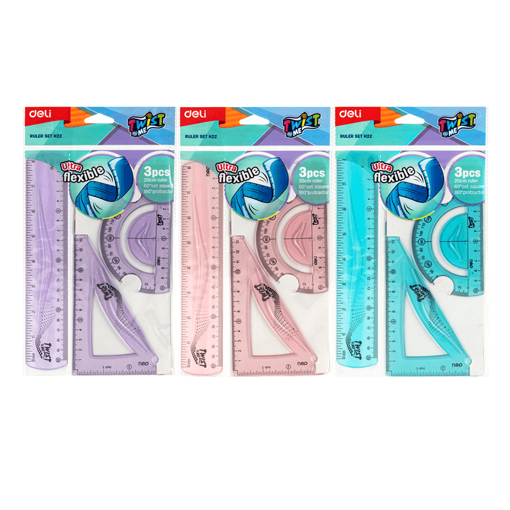 DELI ΣΕΤ ΓΕΩΜΕΤΡΙΑΣ ΕΥΚΑΜΠΤΟ BLISTER 3 ΤΕΜΑΧΙΑ 20cm TWISTME ΑΣΣΟΡΤΙ