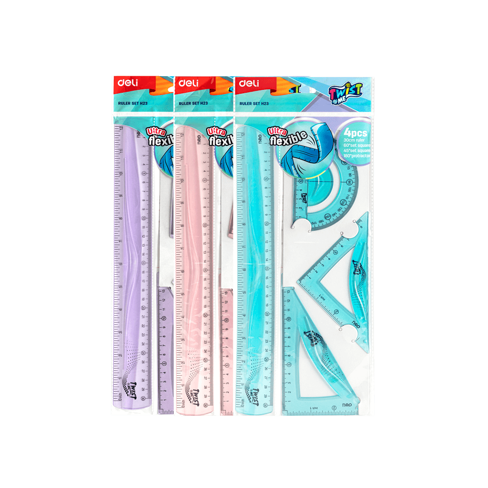 DELI ΣΕΤ ΓΕΩΜΕΤΡΙΑΣ ΕΥΚΑΜΠΤΟ BLISTER 4 ΤΕΜΑΧΙΑ 30cm TWISTME ΑΣΣΟΡΤΙ